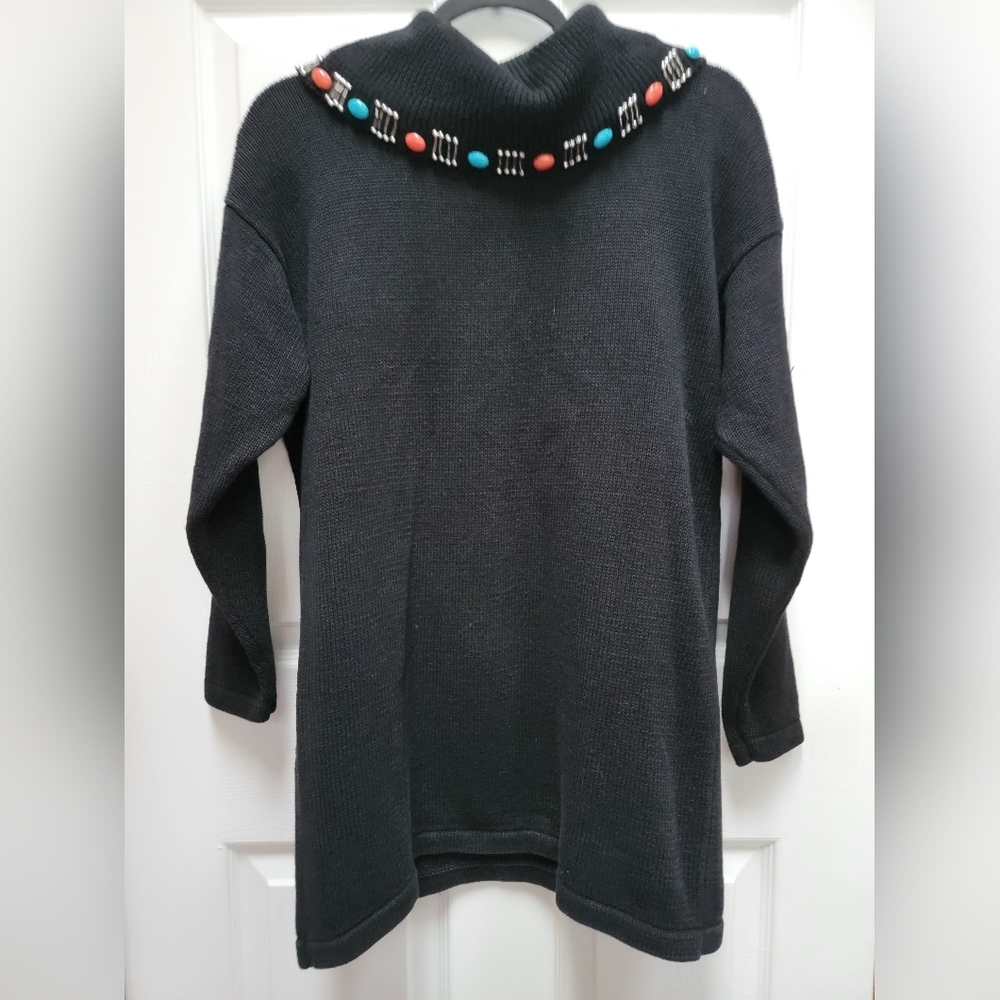 Victoria Jones Vintage Native American Silver/Beaded Jewelry Cowl Sweater/Dress - Picture 2 of 4